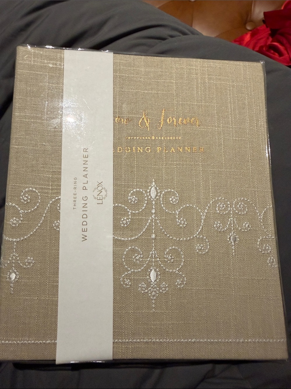 Lenox Linen-Style Wedding Planner in Beige with White Embroidery